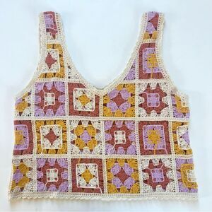 Rebellion Again Granny Square Patchwork Colorful Crochet Crop Tank Top
